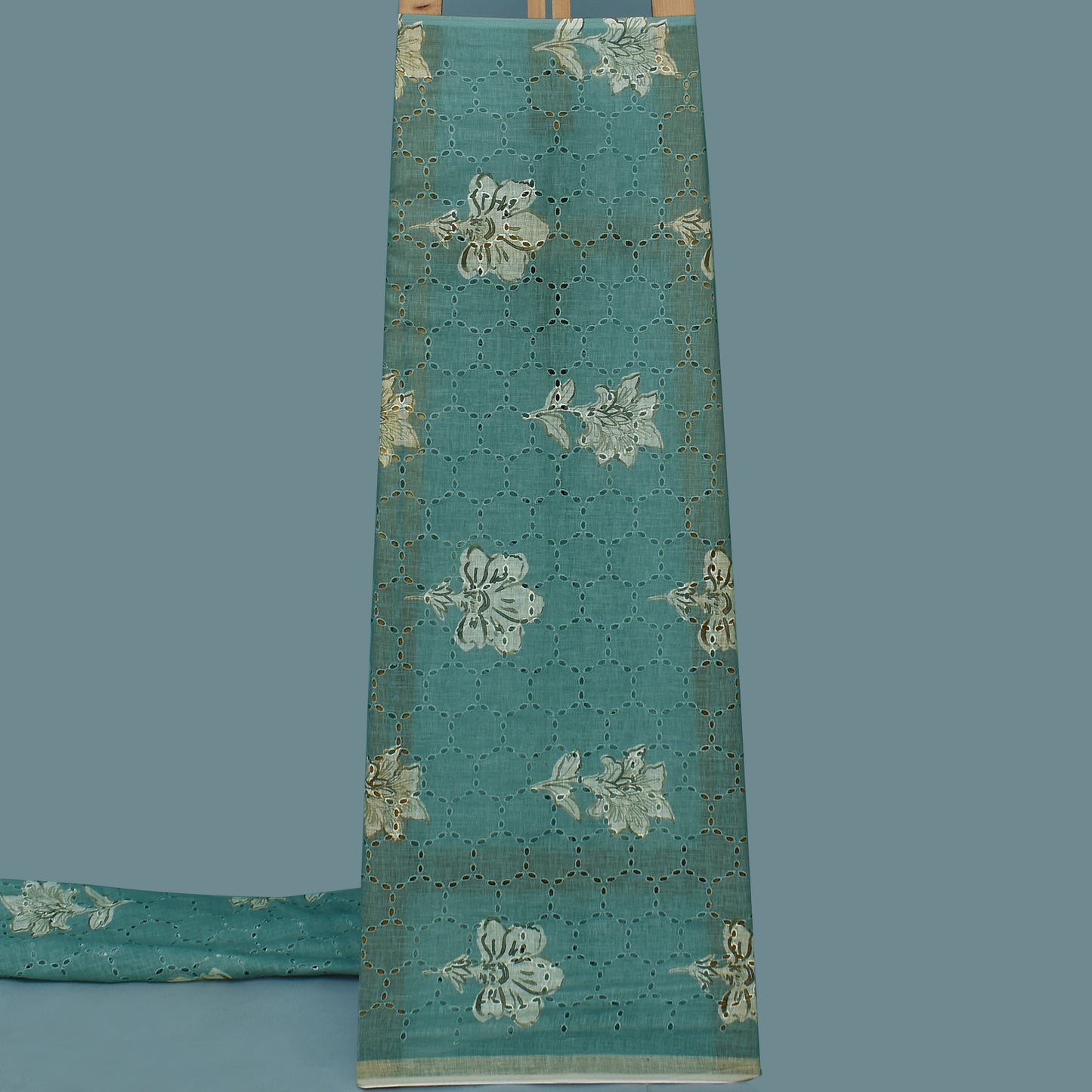 Multi Color Linen Print Cutwork Fabric