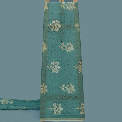 Multi Color Linen Print Cutwork Fabric