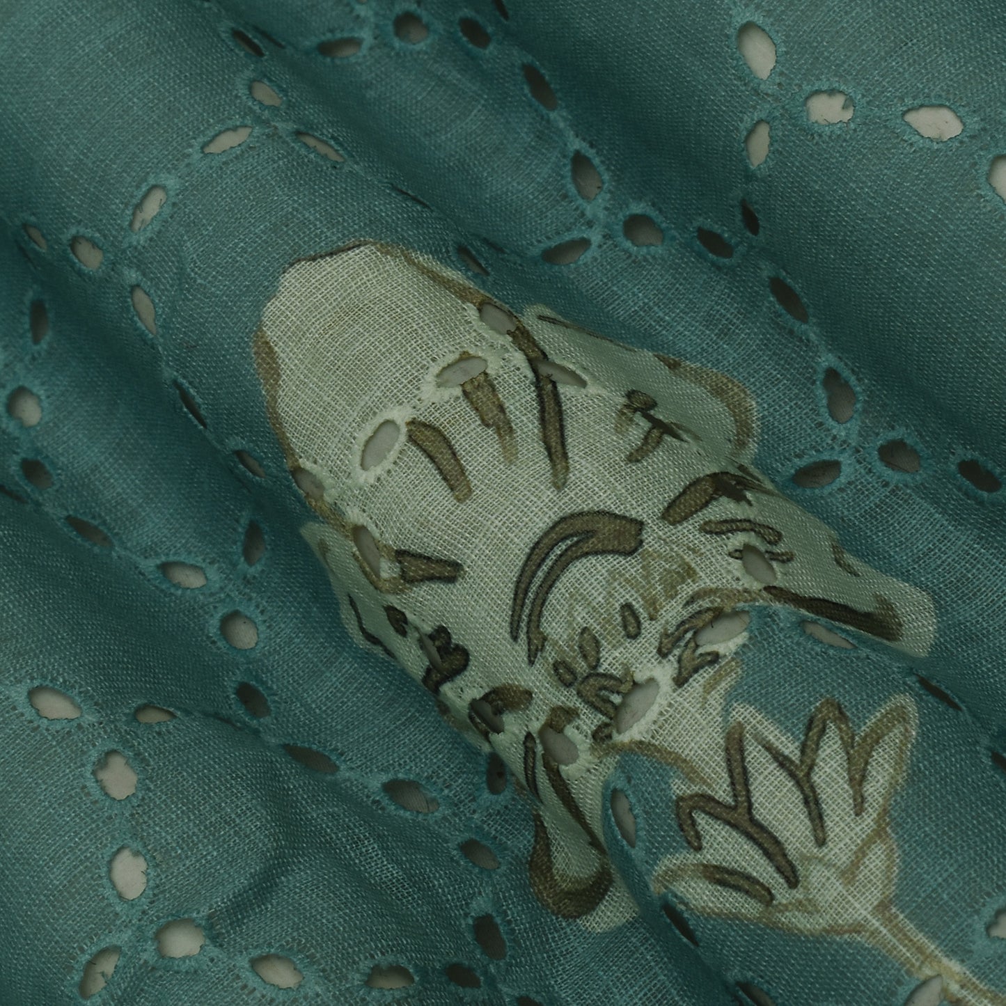 Multi Color Linen Print Cutwork Fabric