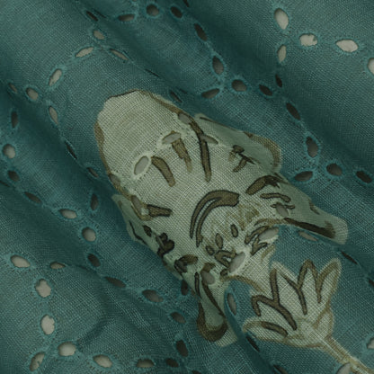 Multi Color Linen Print Cutwork Fabric