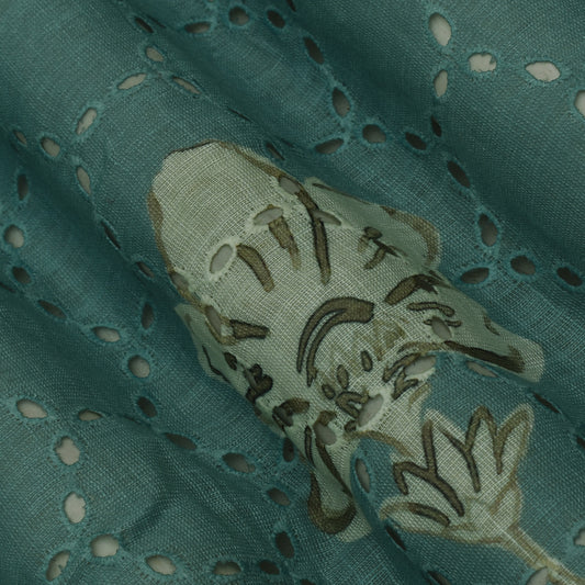 Multi Color Linen Print Cutwork Fabric