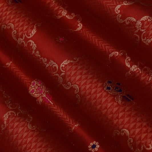 Red Color Katan Meena Brocade Fabric