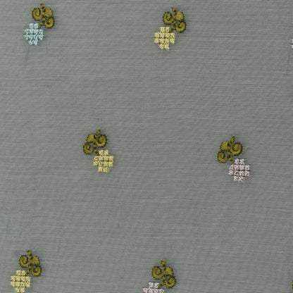 Grey Color Chanderi Booti Fabric