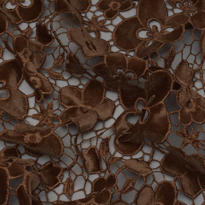 Caramel Brown Color Velvet Cut Work Fabric