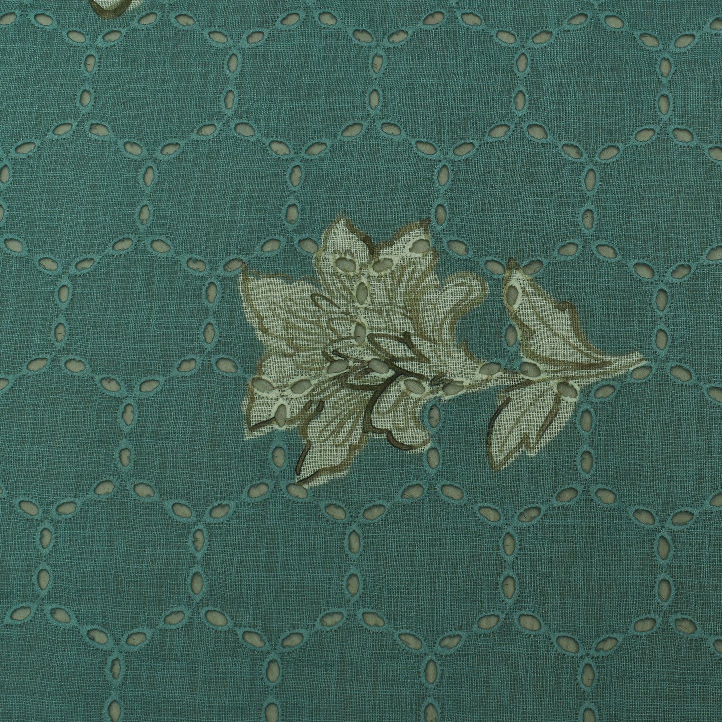 Multi Color Linen Print Cutwork Fabric