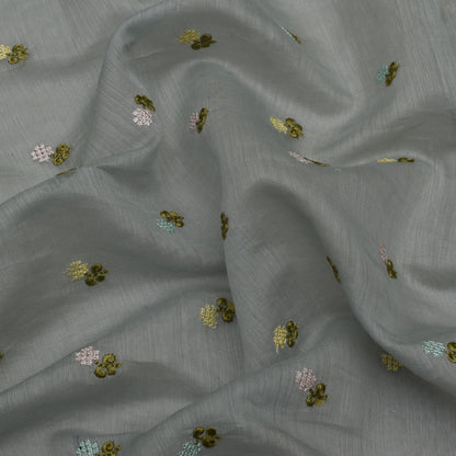 Grey Color Chanderi Booti Fabric