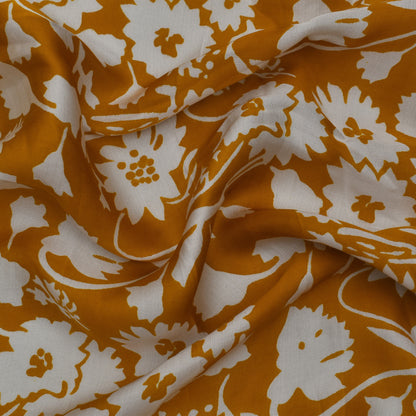 Yellow Color Modal Satin Print Fabric