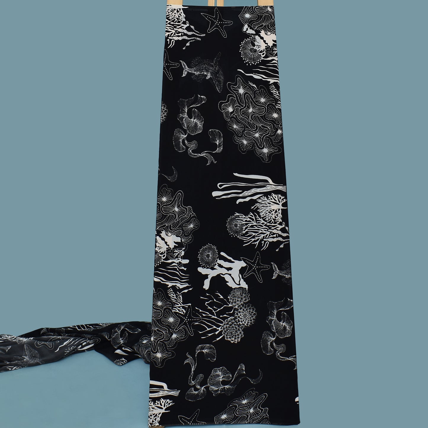 Black Color Crepe Print Fabric