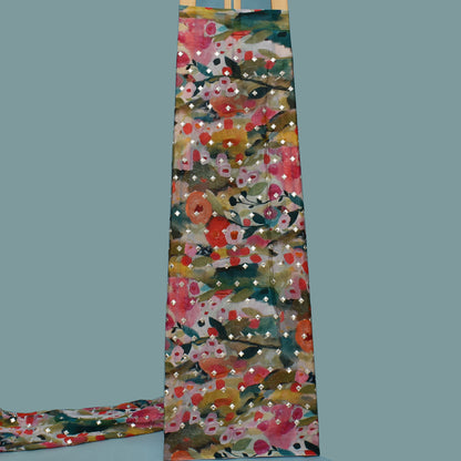 Chinon Chiffon Print Mirror Work Fabric