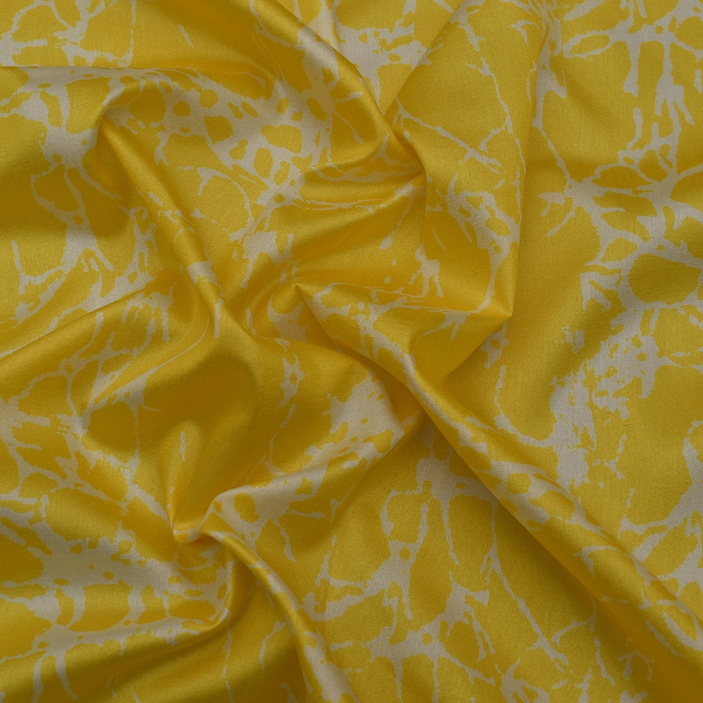 Yellow Color Slub Tussar Print Fabric