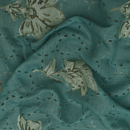 Multi Color Linen Print Cutwork Fabric