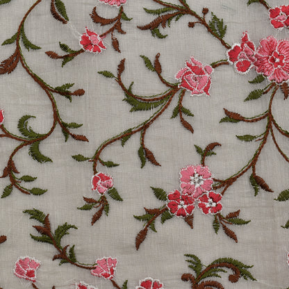 Off White Color Chanderi Embroidery Fabric