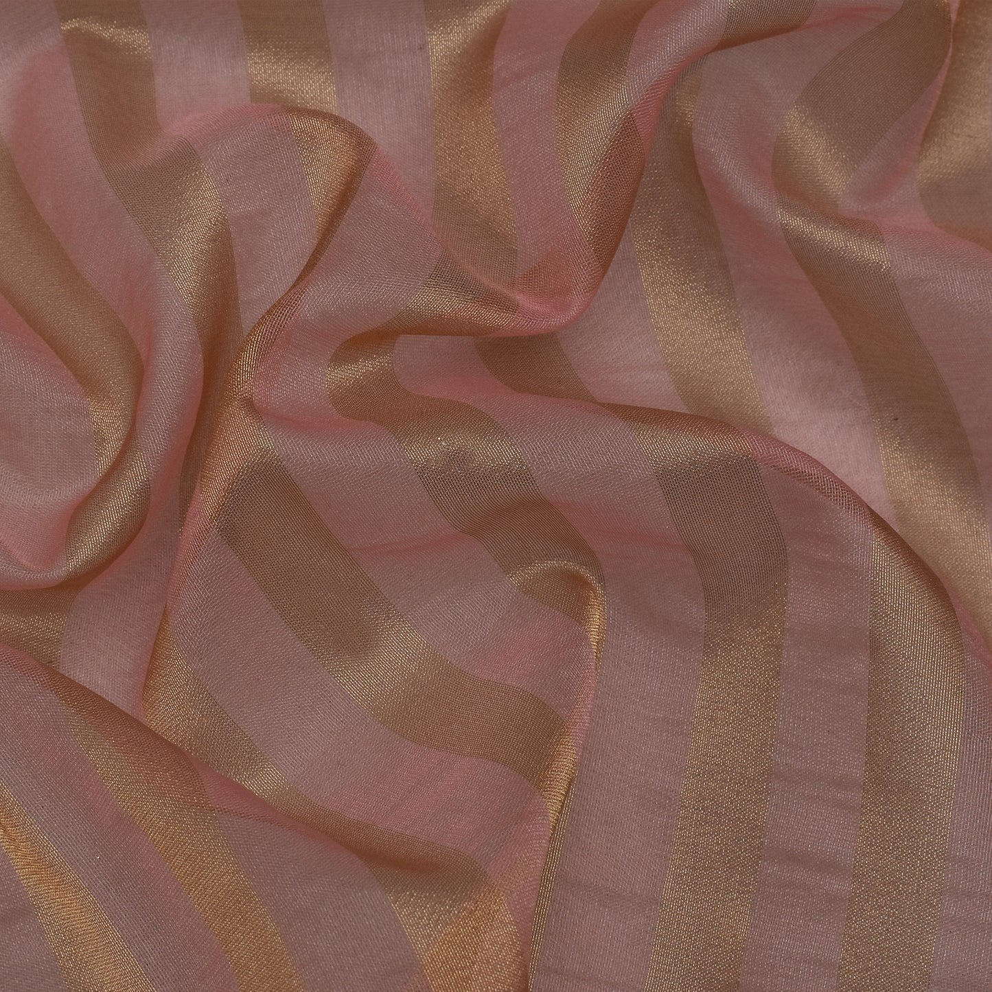 Gajri Color Organza Zari Stripe Fabric