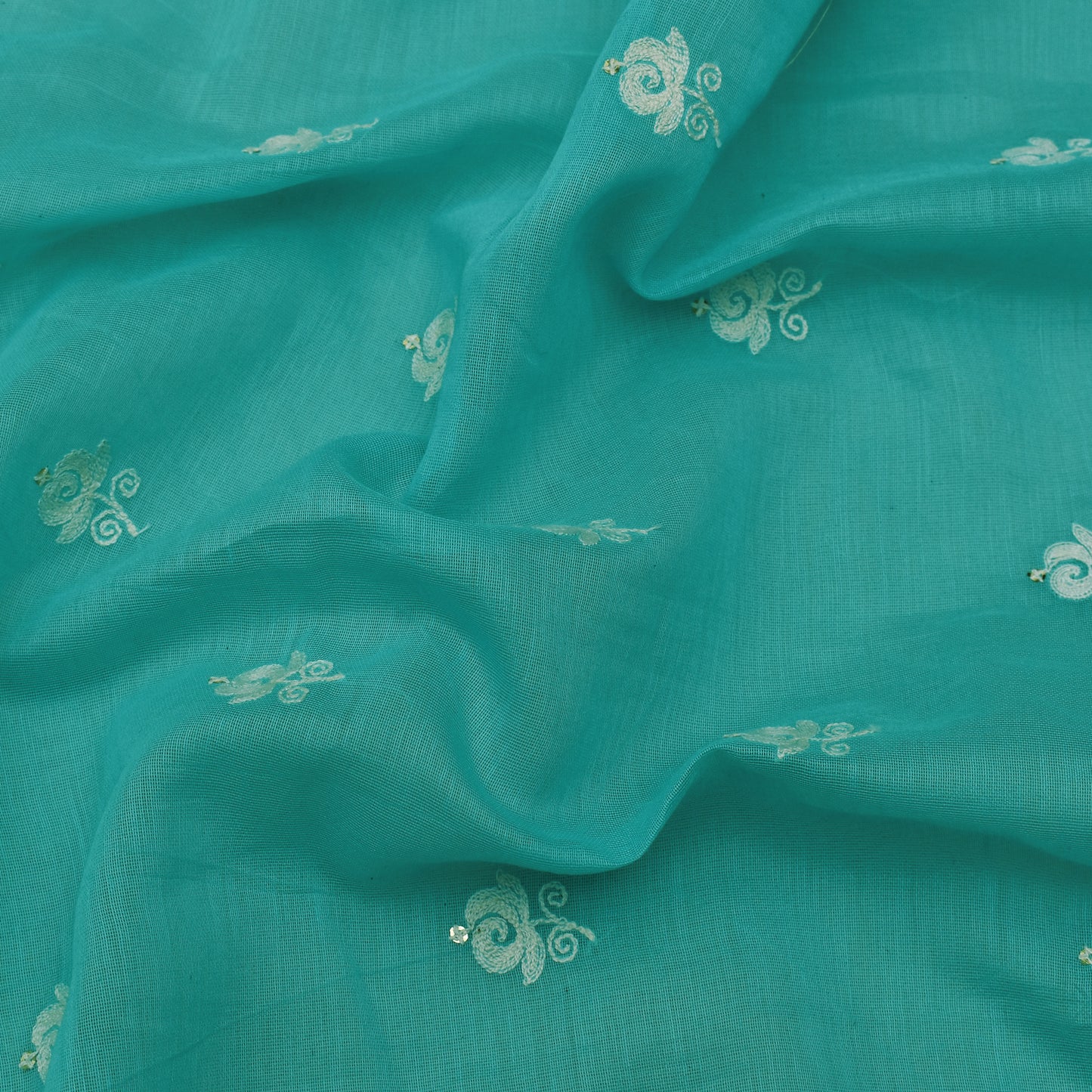 Sky Blue Color Chanderi Booti Fabric