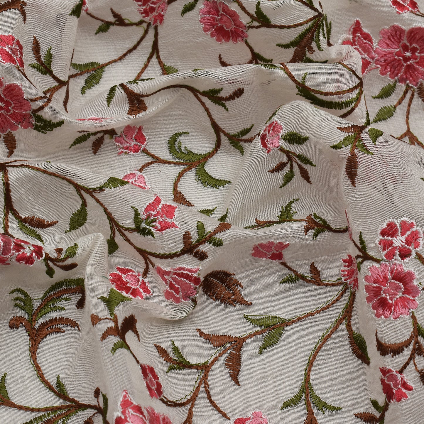 Off White Color Chanderi Embroidery Fabric