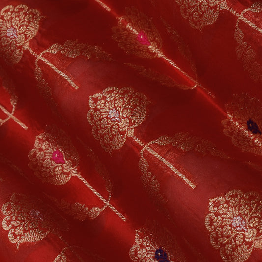 Red Color Katan Meena Brocade Fabric