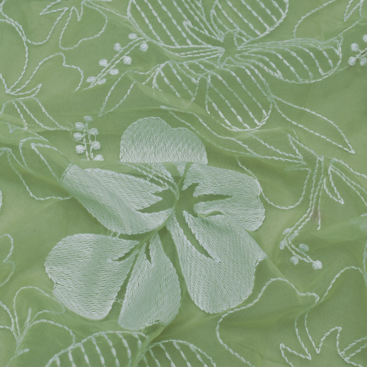Light Green Color Organza Embroidery Fabric