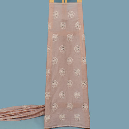 Pale Pink Color Cotton Chikan Embroidery Fabric
