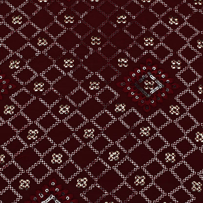 Maroon Color Chinon Embroidery Fabric