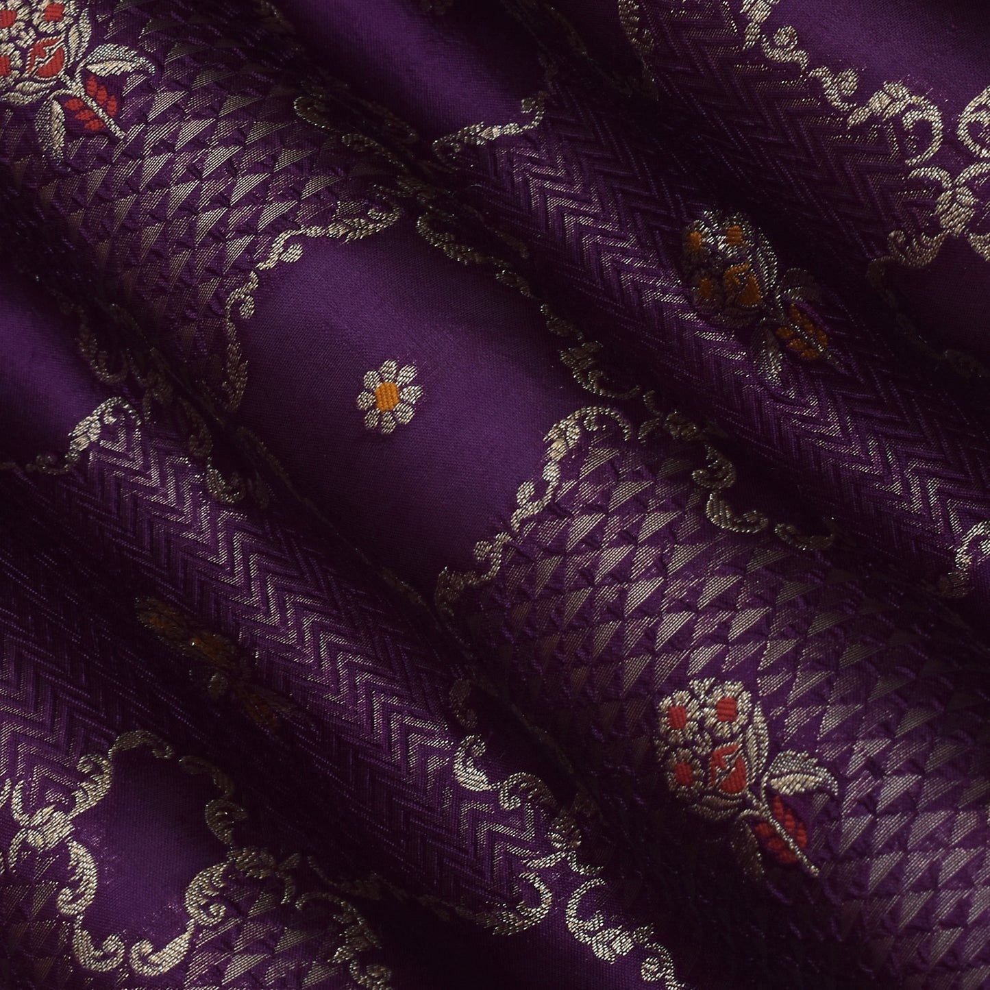 Purple Color Katan Meena Brocade Fabric