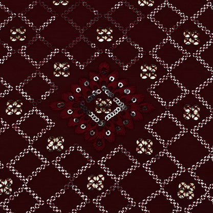 Maroon Color Chinon Embroidery Fabric