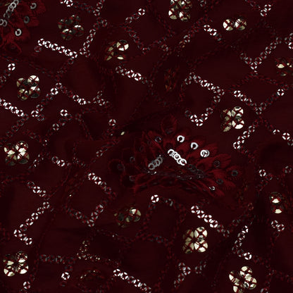 Maroon Color Chinon Embroidery Fabric