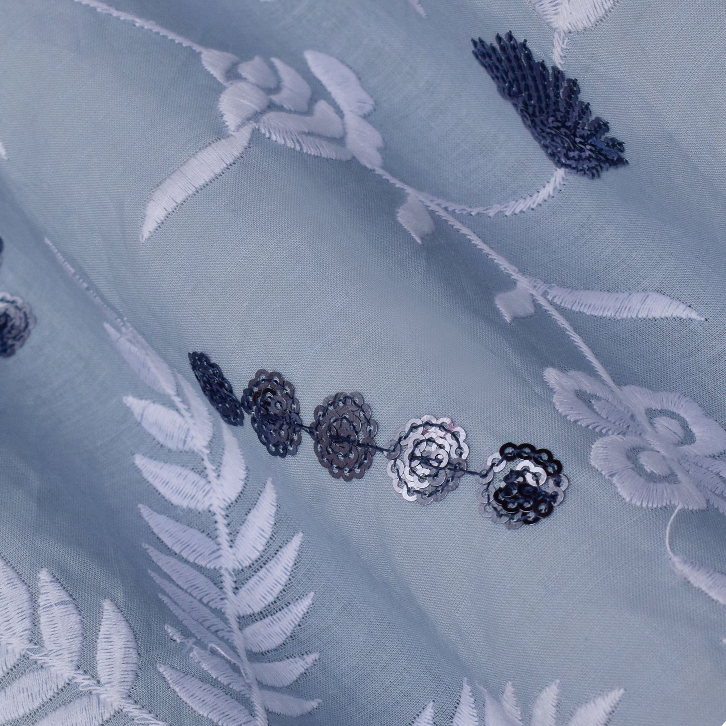 Grey Color Cotton Embroidery Fabric