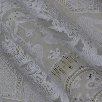 White Color Georgette Embroidery Fabric