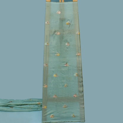 Mint Green Color Tissue Booti Fabric