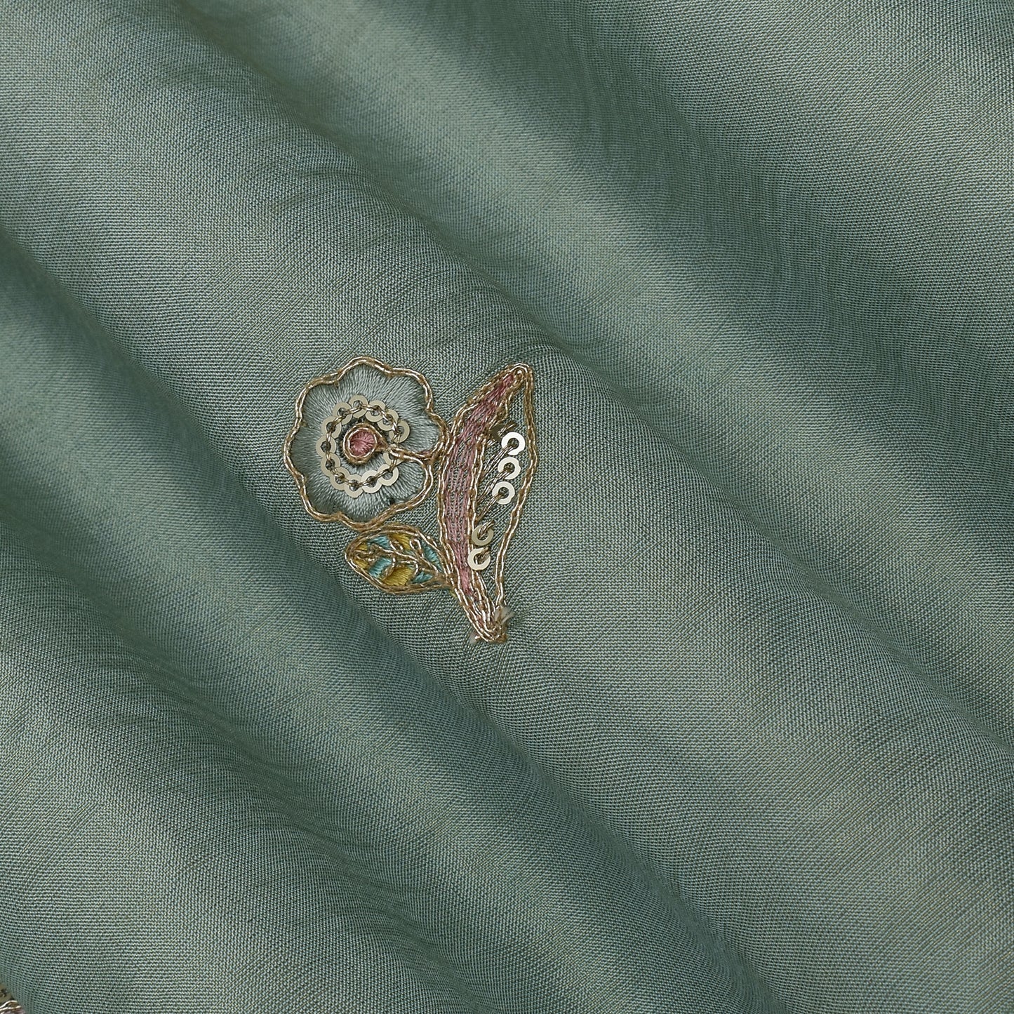 Mint Green Color Tissue Booti Fabric