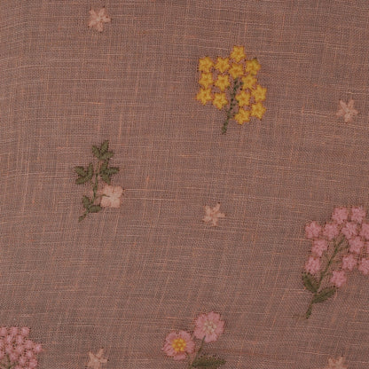 Pink Color Linen Embroidery Fabric