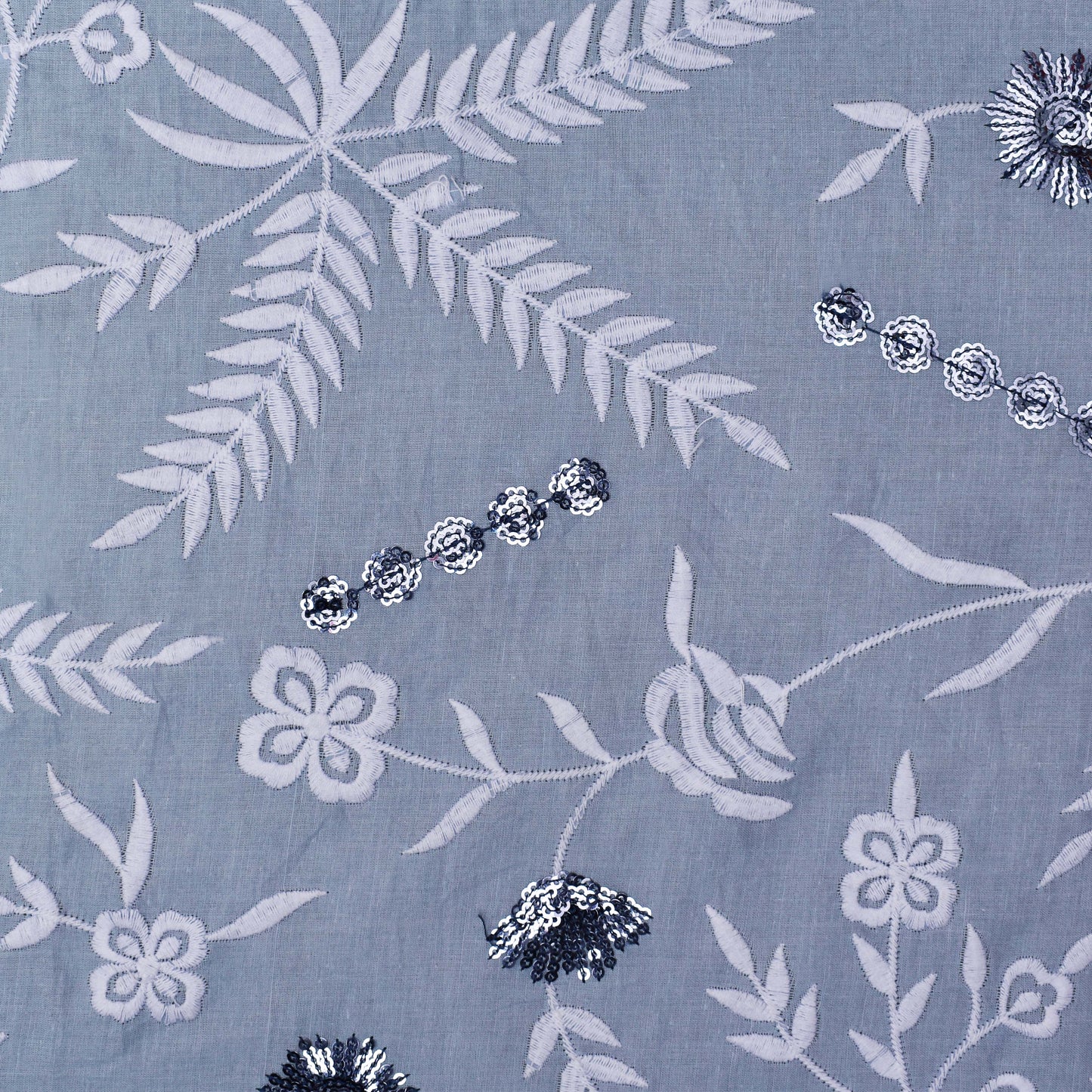 Grey Color Cotton Embroidery Fabric