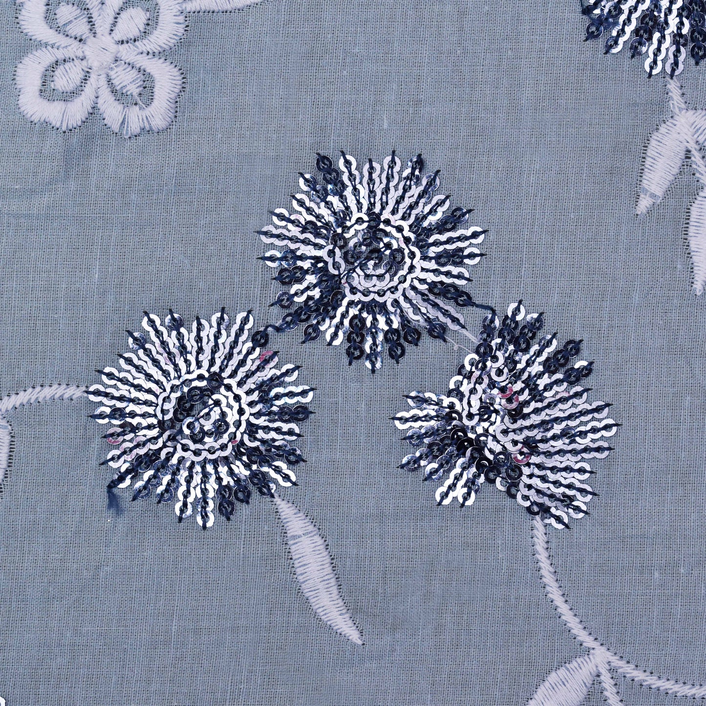Grey Color Cotton Embroidery Fabric