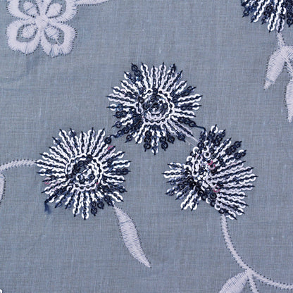 Grey Color Cotton Embroidery Fabric