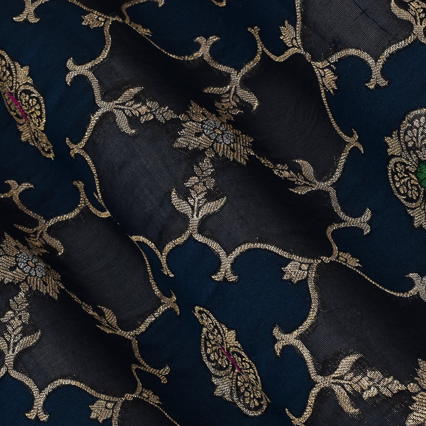 Teal Blue Color Katan Meena Brocade Fabric