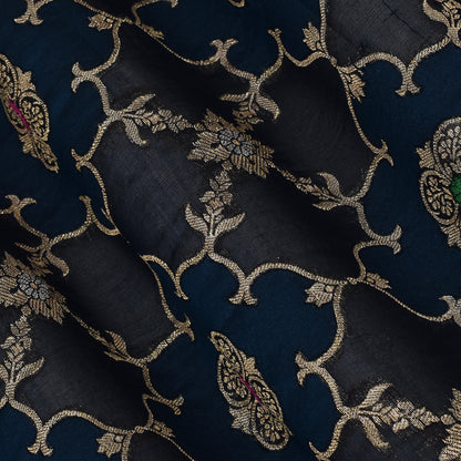 Teal Blue Color Katan Meena Brocade Fabric