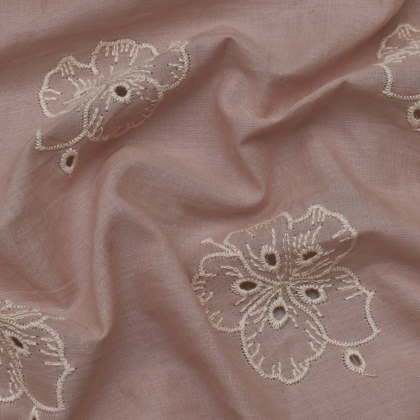 Pale Pink Color Cotton Chikan Embroidery Fabric