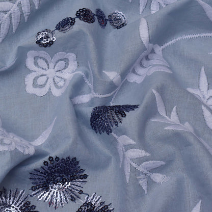 Grey Color Cotton Embroidery Fabric