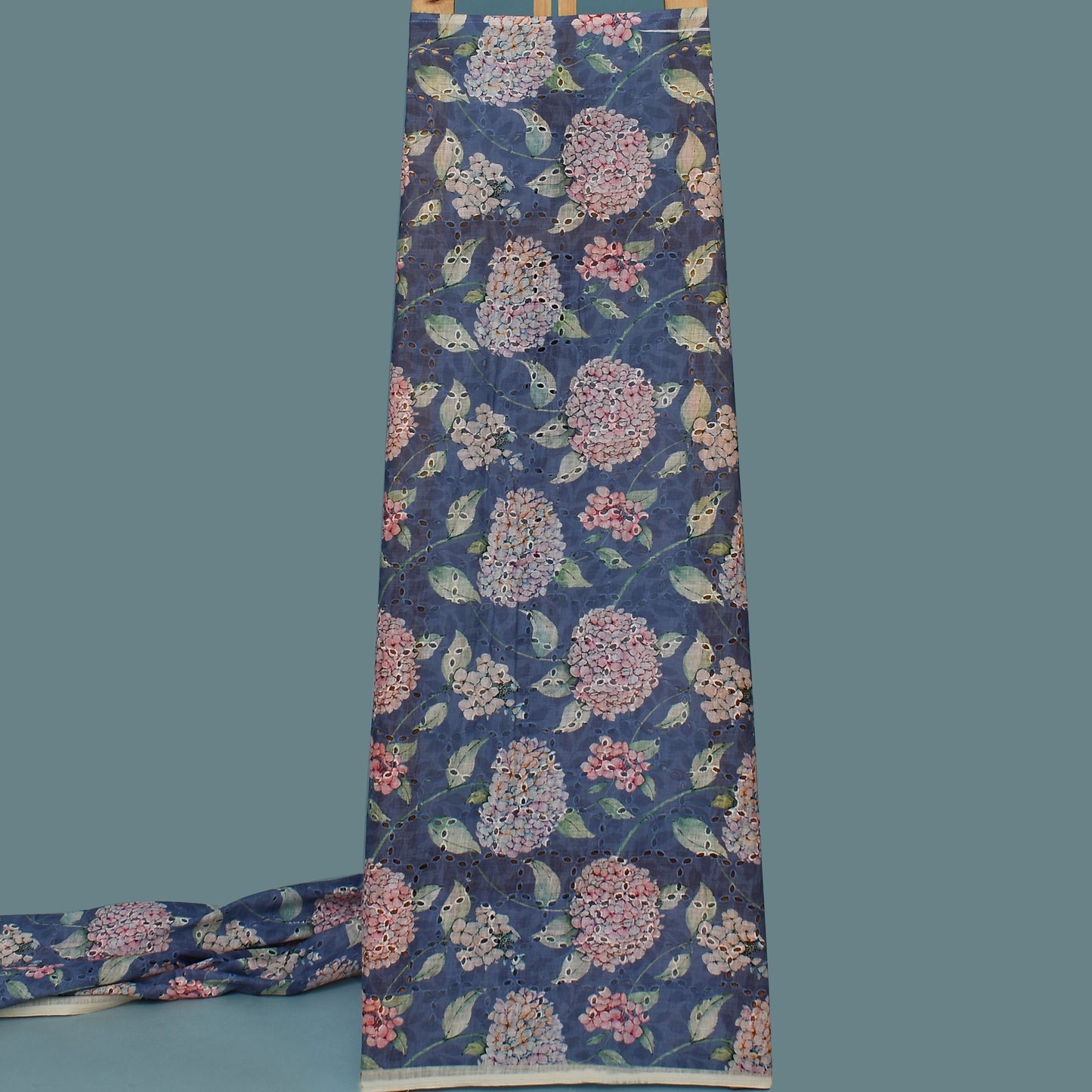 Multi Color Linen Print Cutwork Fabric