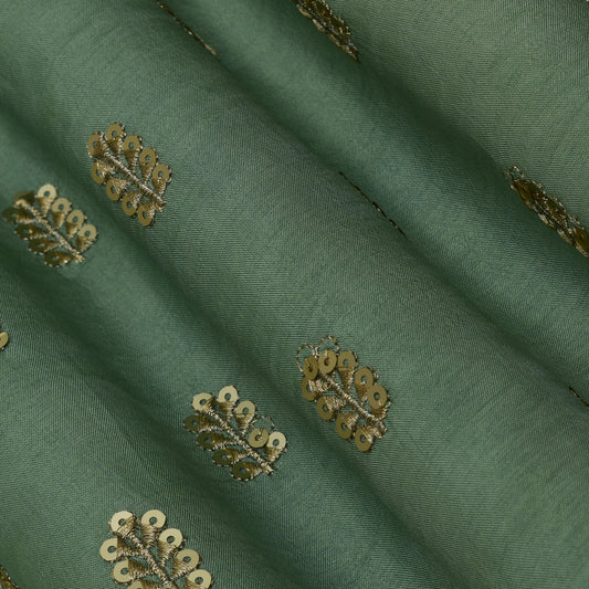 Sage Green Color Upada Embroidery Fabric