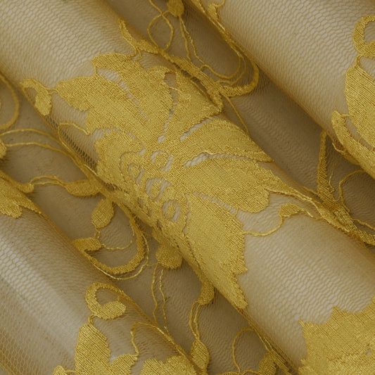 Yellow Color Chantilly Lace Fabric