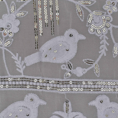 White Color Georgette Embroidery Fabric