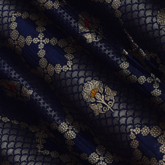 Navy Blue Color Katan Meena Brocade Fabric