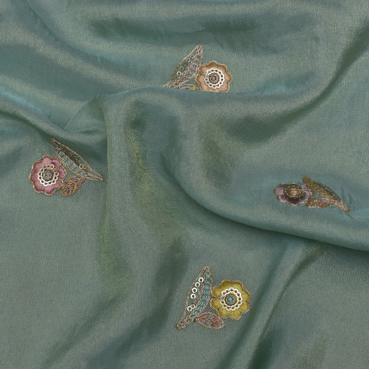 Mint Green Color Tissue Booti Fabric