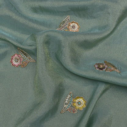 Mint Green Color Tissue Booti Fabric