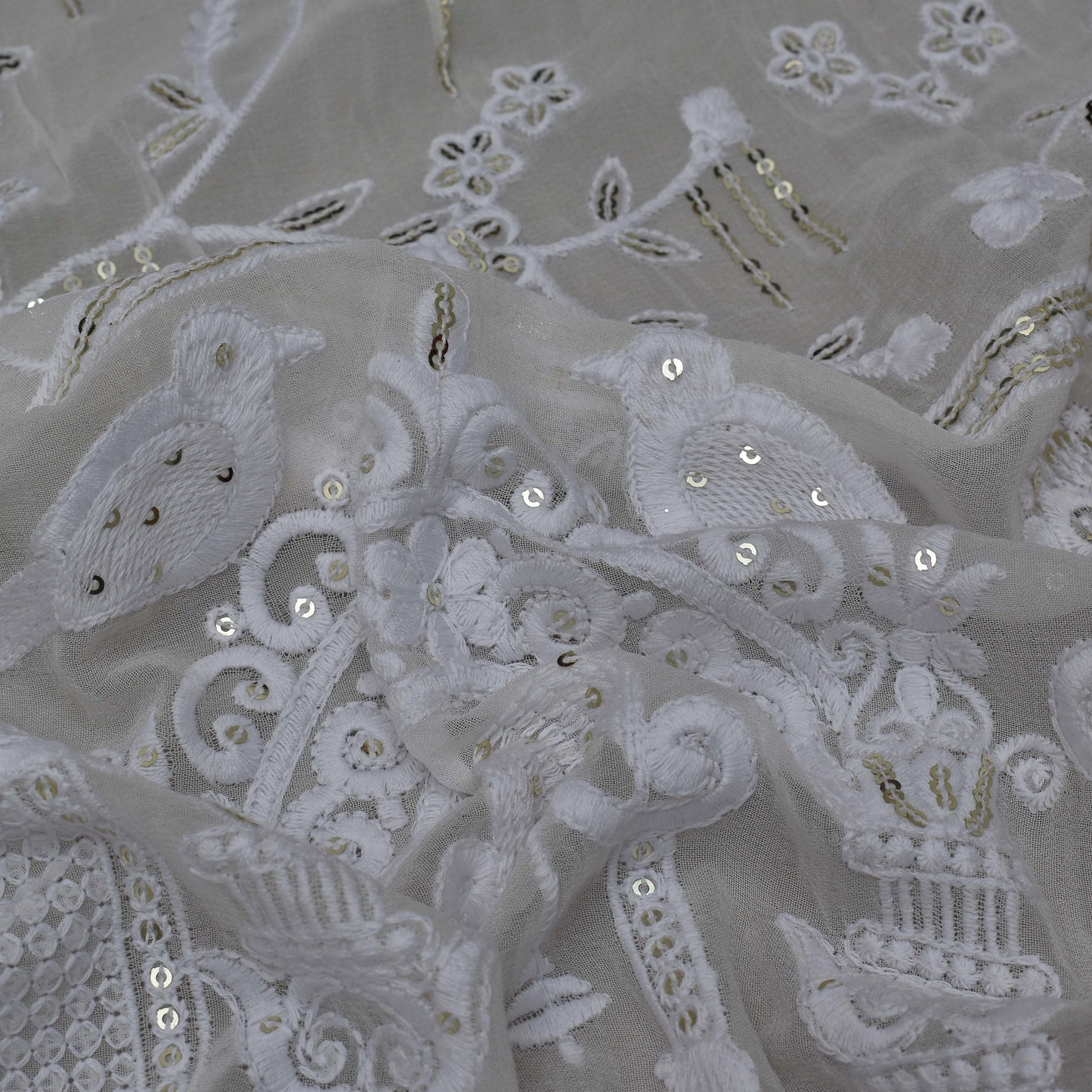 White Color Georgette Embroidery Fabric