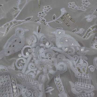 White Color Georgette Embroidery Fabric