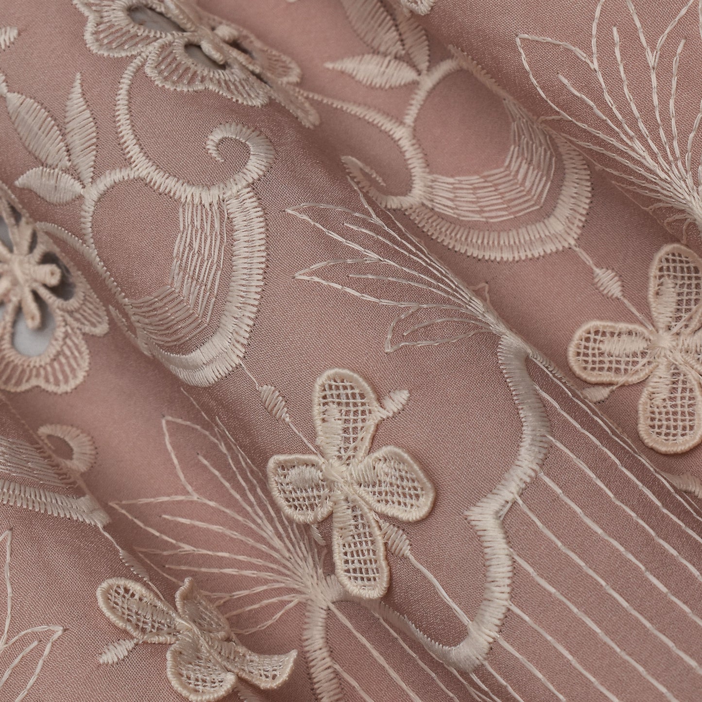 Peach Color Crepe Embroidery Fabric