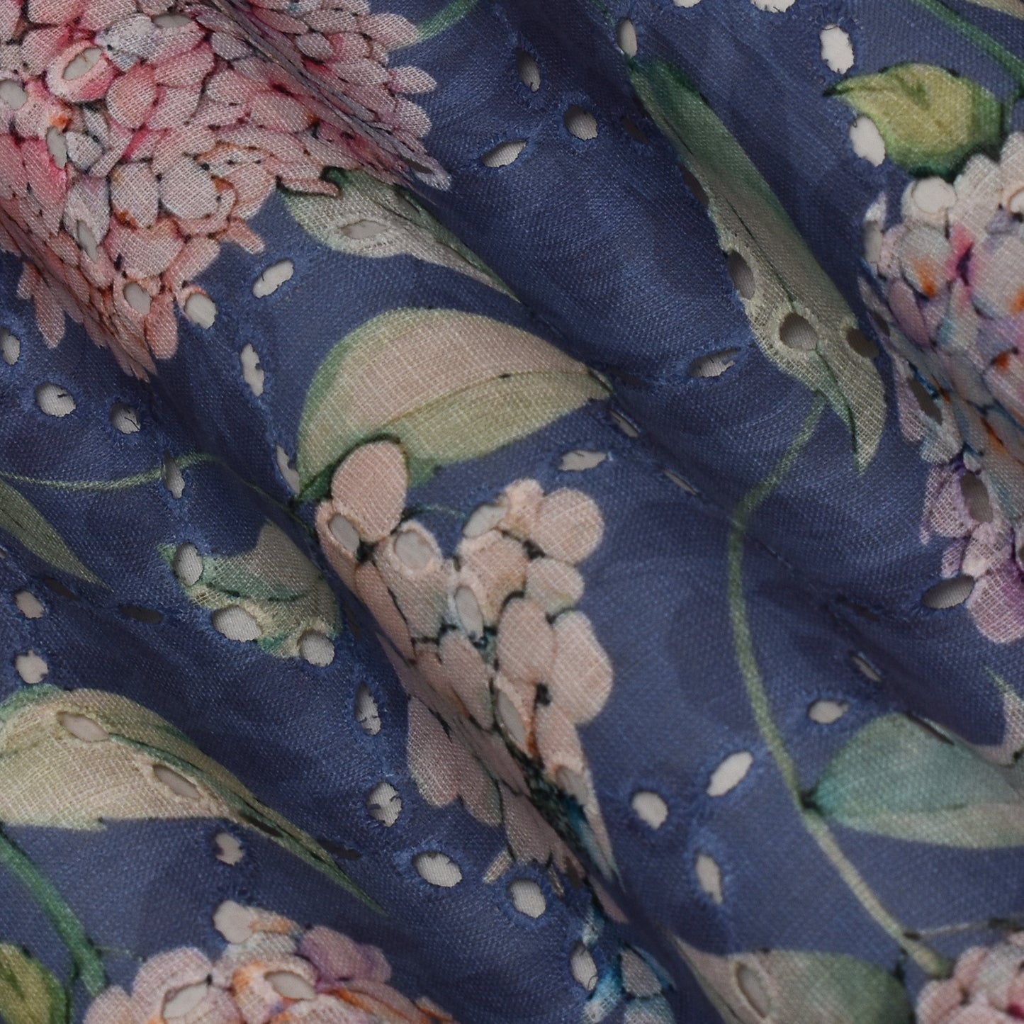 Multi Color Linen Print Cutwork Fabric