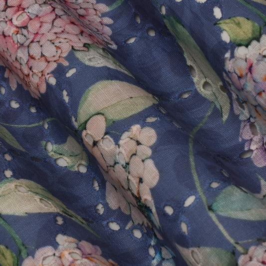 Multi Color Linen Print Cutwork Fabric